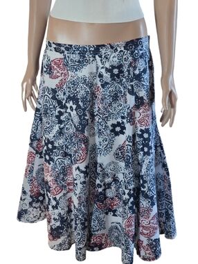 Chico’s Boho Preppy Resort Cotton Flared A-Line Midi Skirt EUC